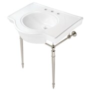 FAUCETURE 31" Console Sink with Brass Legs, White/Polished Nickel VPB2215336ST